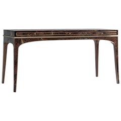 Reve Desk in Mosaic Claro Walnut and Satin Polish Bronze Inlay by Newell Design