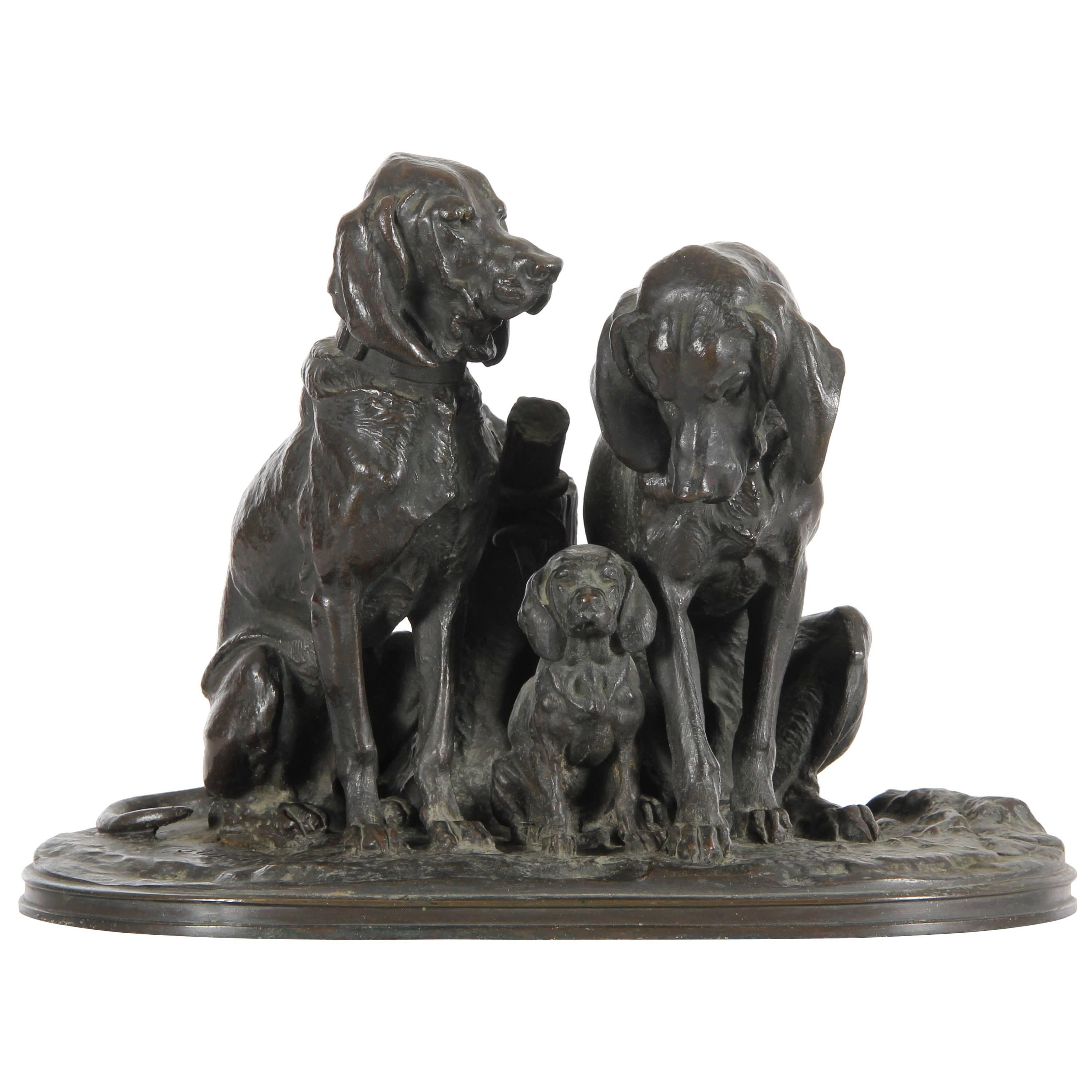 Sculpture de groupe de chiens en bronze d'Henri Alfred Jacquemart du 19ème siècle en vente