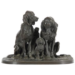 19th Century, Henri Alfred Jacquemart Bronze Dog Group Sculpture