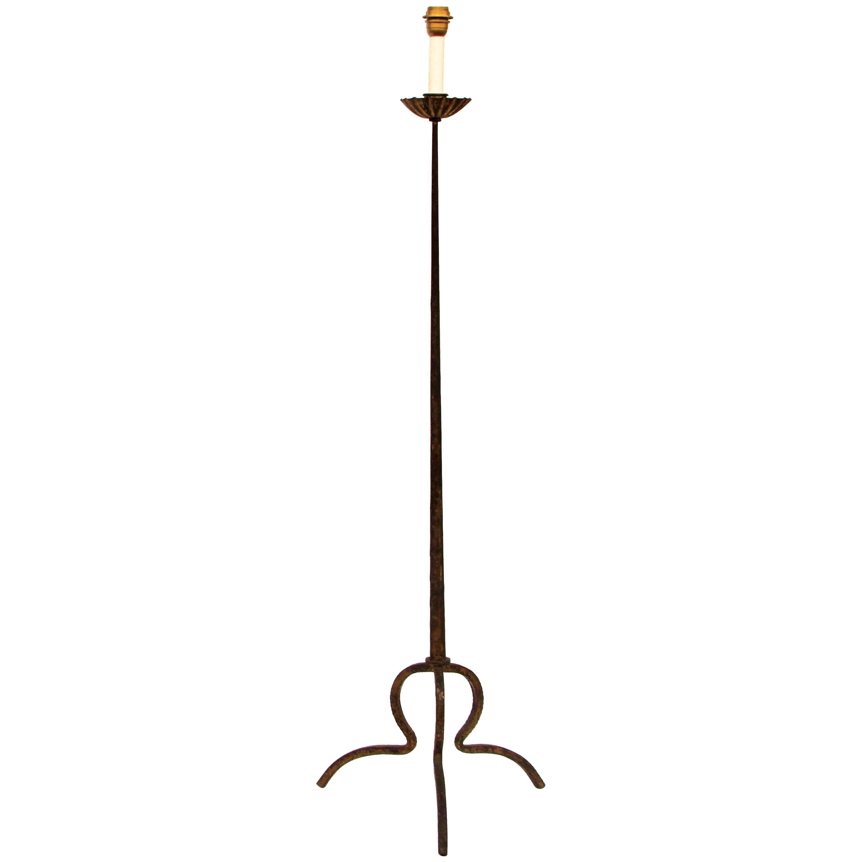 1960s French Golden Wrought Iron Floor Lamp For Sale