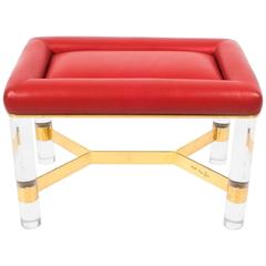 Karl Springer bench or stool in leather, brass and lucite, USA 1970 5