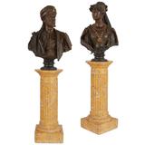 Pair of Antique Patinated Bronze Busts of Othello and Desdemona by Garella