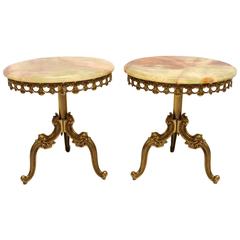 Pair of Vintage French Brass and Onyx Tables