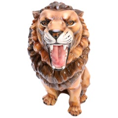 Hollywood regency 1960s hand-painted and glazed Ceramic Lion Sculpture