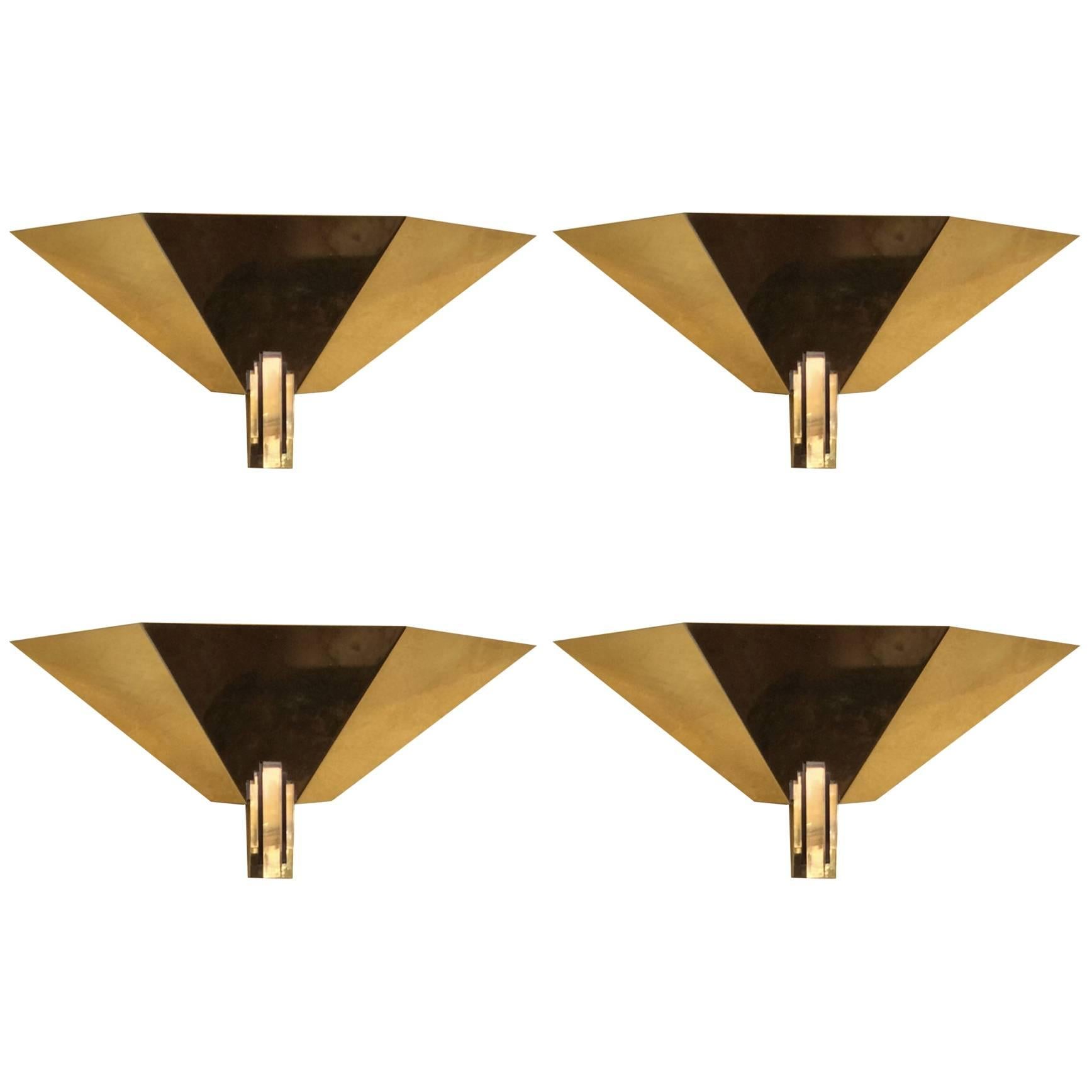 Late 20th Century Italian Brass Sconces with Black & Transparent Lucite Details