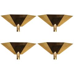 Late 20th Century Italian Brass Sconces with Black & Transparent Lucite Details