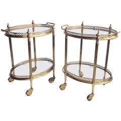 Pair of French Brass Oval Drinks Trolleys or Bar Cart