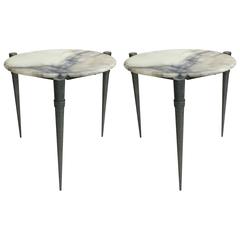Pair of French Modernist Steel and Alabaster Side Tables, circa 1950 8