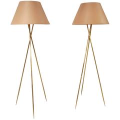 Brass Tripod Floor Lamps, USA, circa 1960