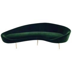 Huge Italian Green Velvet Sofa in the Style of Paolo Buffa