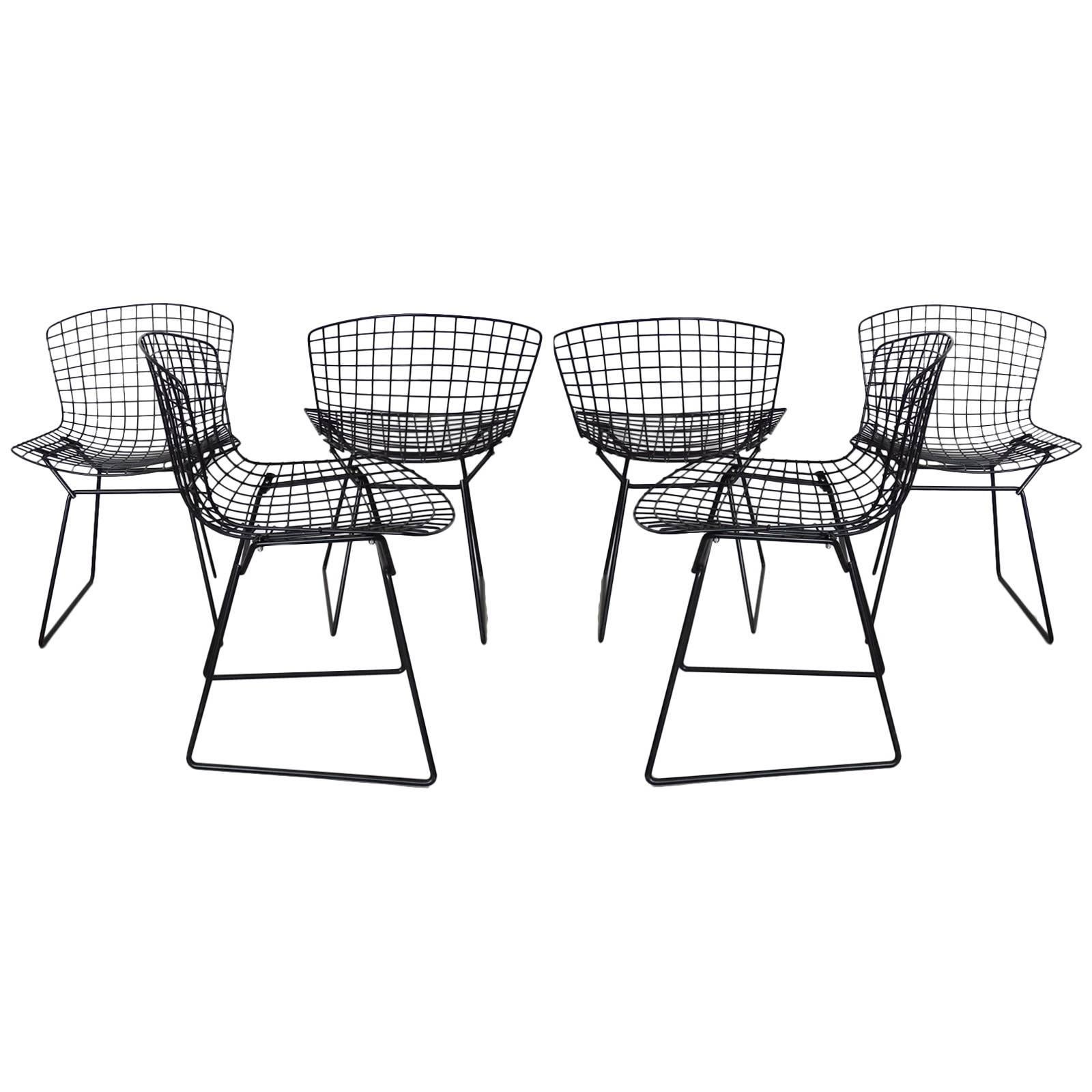 Six Harry Bertoia for Knoll Black Wire Dining Chairs
