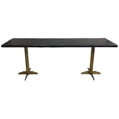 Two French Mid-Century Modern Gilt Iron Consoles or Dining Tables, 1925