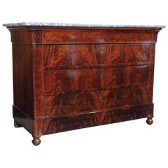 Antique  French Louis Philippe Period Commode in Flamed Mahogany