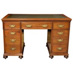 Used Walnut Pedestal Desk with Nine Drawers