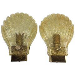 Pair of Sea Shell Pattern Modernist Murano Glass Sconces - ON SALE