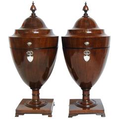 Antique Pair of George III Mahogany Knife Urns