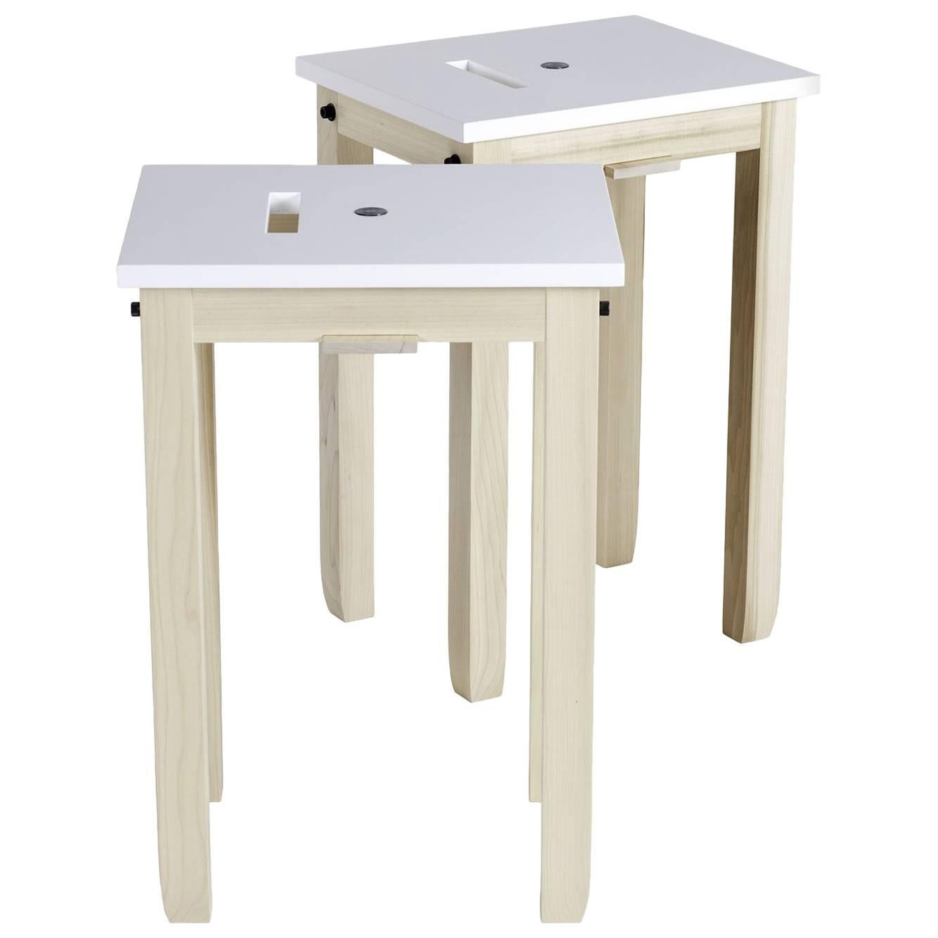 Contemporary White Multi-Ply and Hardwood Tulipwood Bar Stool in Stock For Sale
