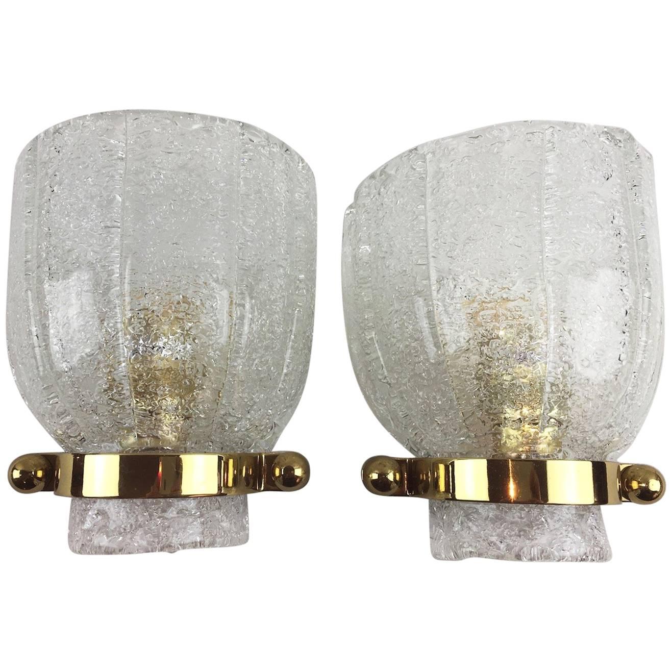 Pair of Calyx Pattern Modernist Hillebrand Glass Sconces - SPECIAL PRICE For Sale