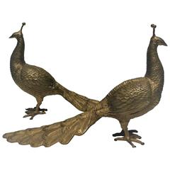Pair of Beautiful Vintage Brass Peacock Birds