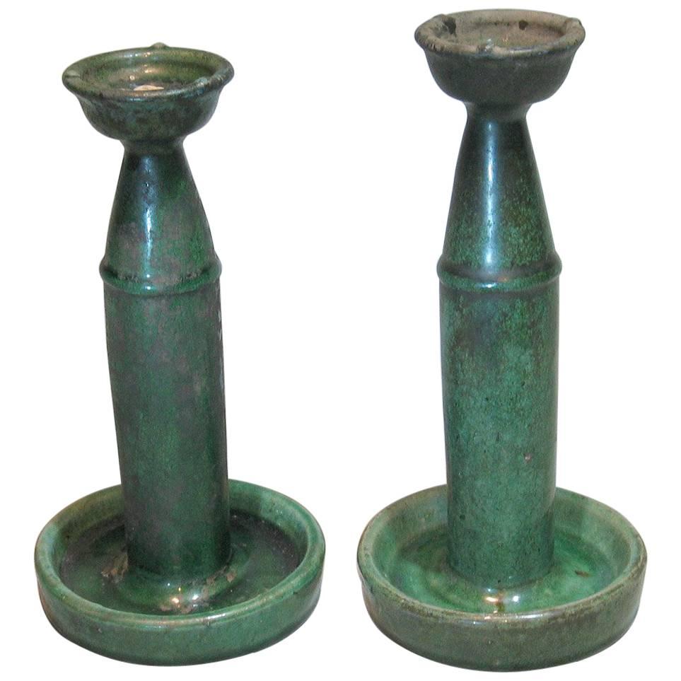 Shiwan Pottery Oil Lamps Late Qing Dynasty or Earlier, South Chinese, Two-Pieces For Sale