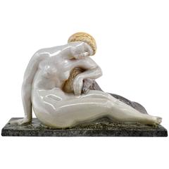 Nude Lady with Greyhound Sculpture by Georges Chauvel for Fau Guillard, 1925 2