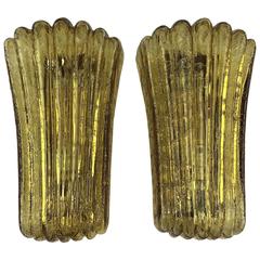 Pair of Amber Tone Glass Sconces by Doria