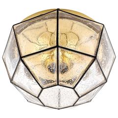 Limburg Flush Mount Light, Brass and Amber Iron Glass, 1960s 8