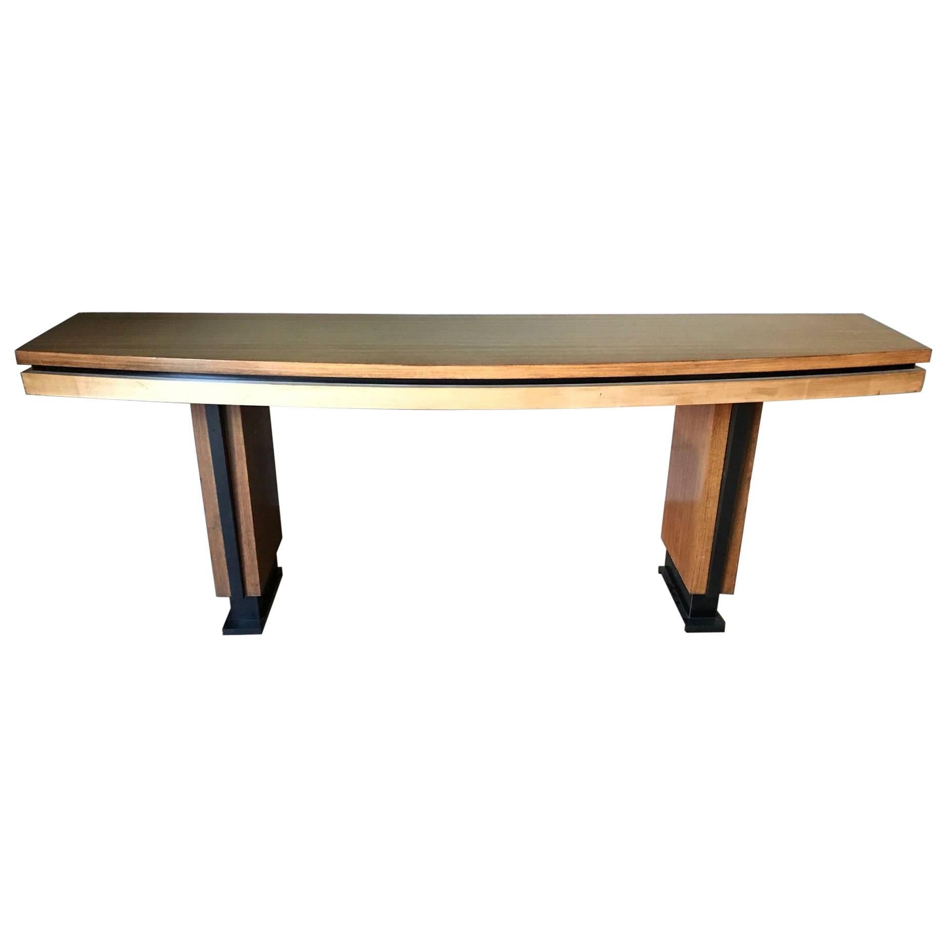 French Palisander and Sycamore Console Table, circa 1960, Metal Legs