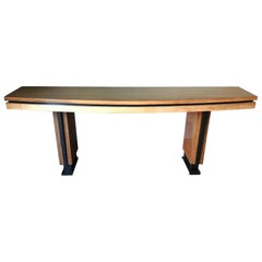 French Palisander and Sycamore Console Table, circa 1960, Metal Legs