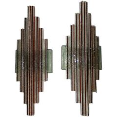 Mid-Century Hand Chiseled Murano Poliarte Sconces