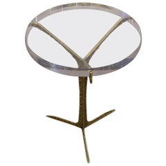 Acrylic Top Side Table with Hammered Brass Base, Portugal, Contemporary