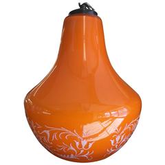 Mid-Century Bright Orange Light Fixture with Raised Floral Leaf Decoration 11