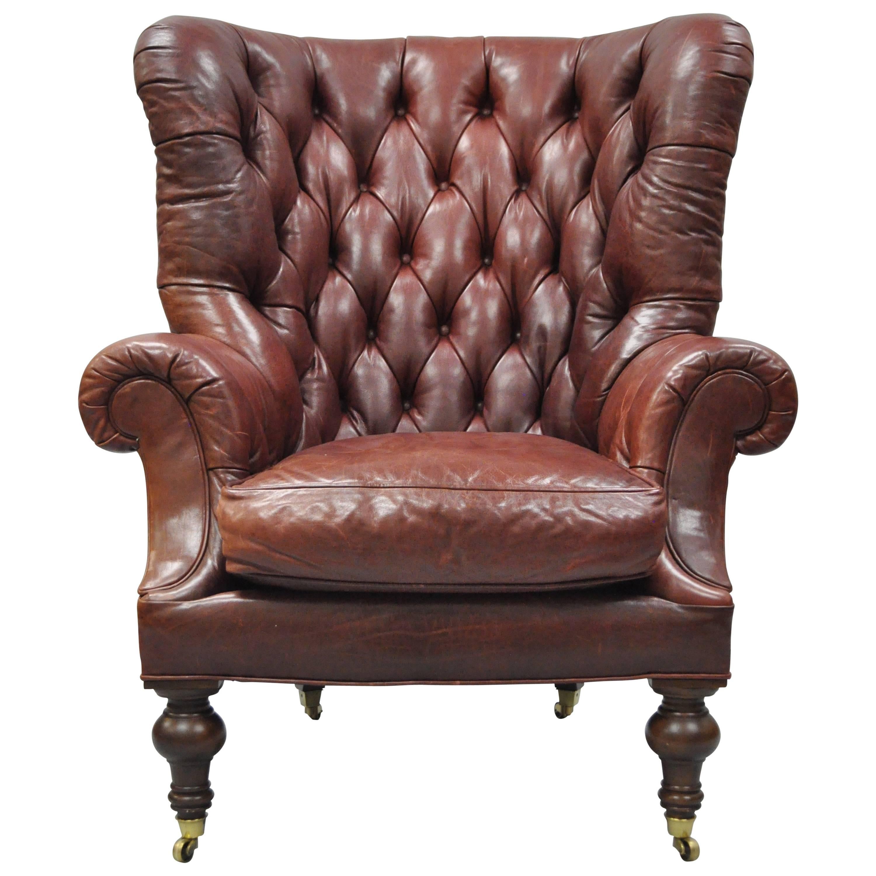 Oversized Lillian August Brown Tufted, Oversized Leather Chairs