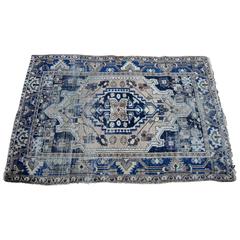 Antique Persian Meshed Carpet in Blue, Black and Beige