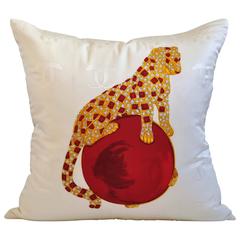Vintage Ruby Cartier Panther Silk Scarf with Irish Linen Cushion Pillow