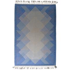 Anna Johanna Ångström, Blue Signed Swedish Rug Made in the 1960s