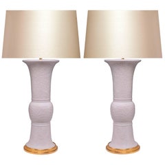 Pair of Fine Carved Blanc-de-chine Porcelain Vases Lamps