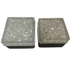 Pair of Mid-Century 1960s Bubble Glass Flush Mount Cube - 2 pair available