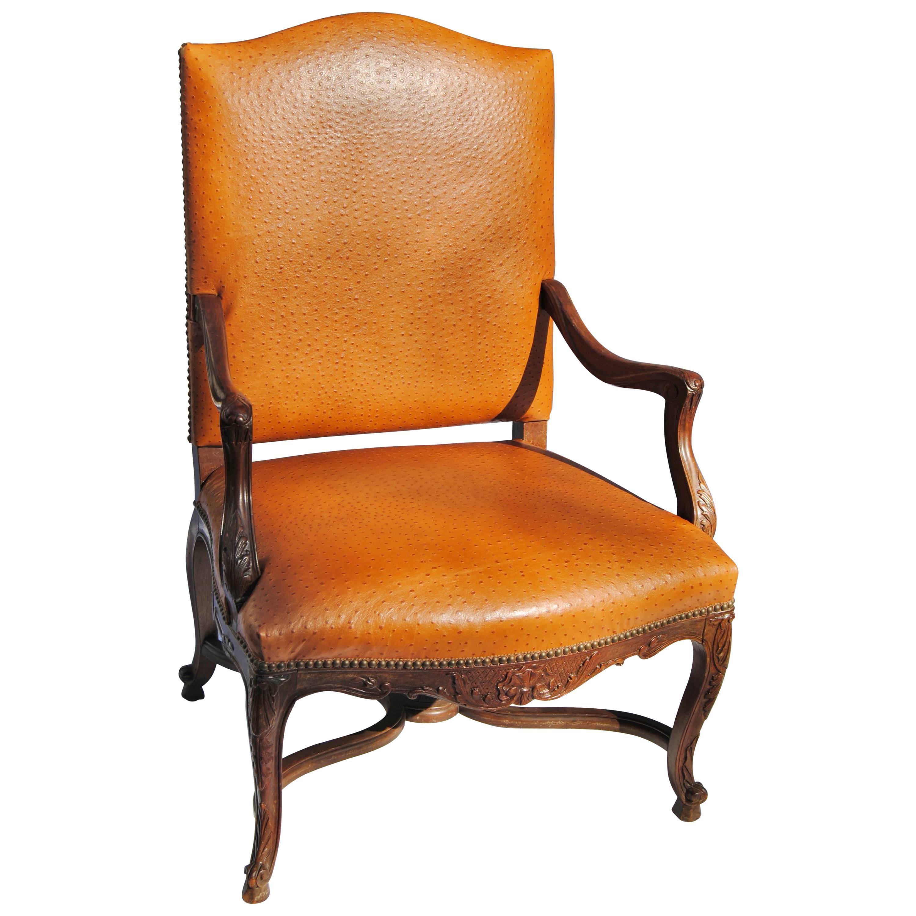 Vintage French Fauteuil Newly Upholstered in Edelman Faux Ostrichleather For Sale