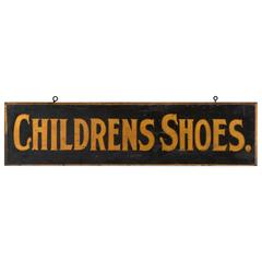 "Children's Shoes" Hand-Painted Wooden Store Sign, circa 1890