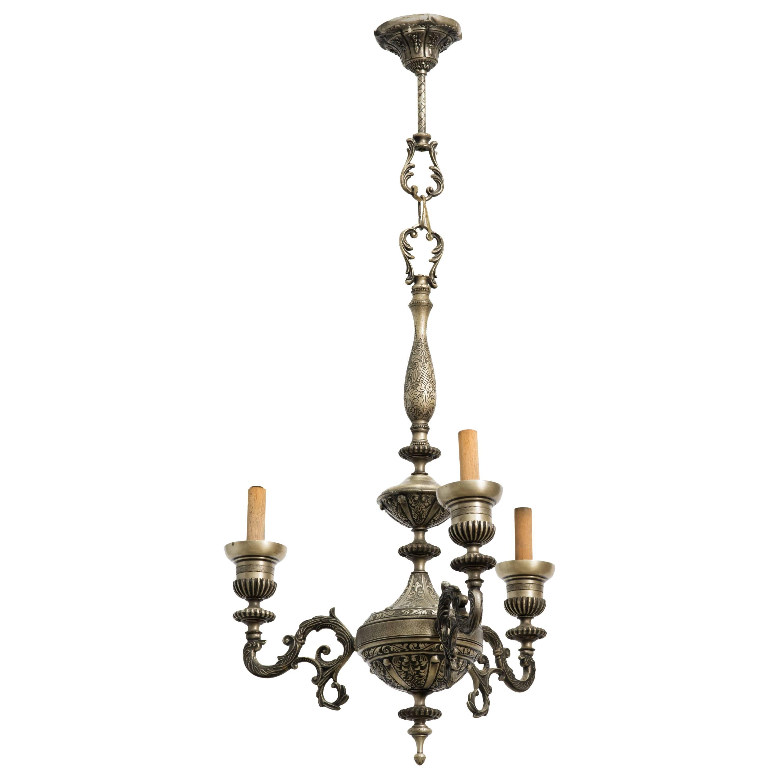 French Style Three-Arm Silver Plate Chandelier