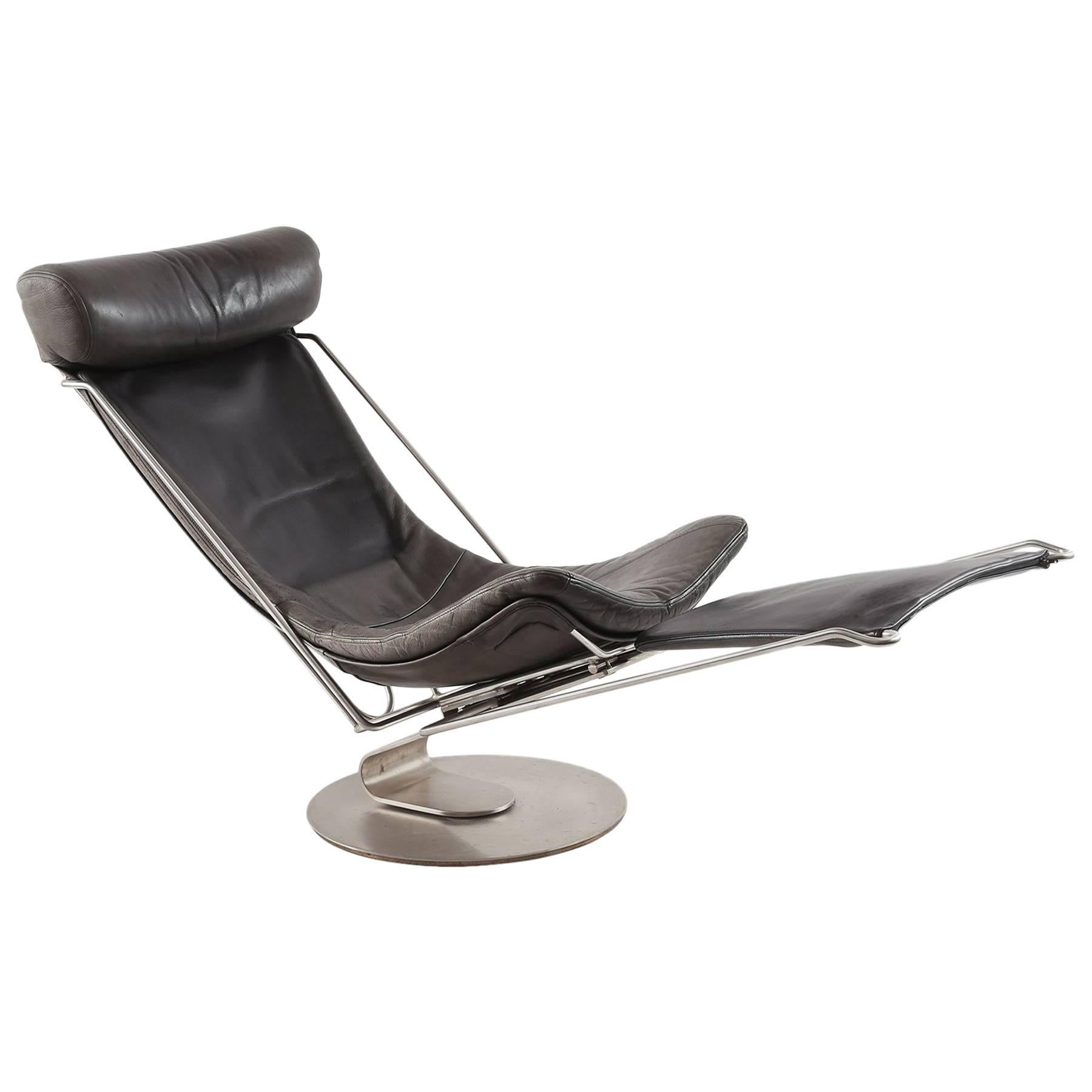 Cantilevered Steel and Leather Convertible Chaise