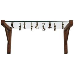 Italian Beautiful Coat Rack with Tempered Glass and Brass Hooks, Milano, 1950 Italian Beautiful Coat Rack with Tempered Glass and Brass Hooks, Milano, 1950