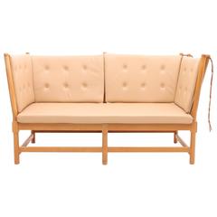 Used Spokeback Loveseat with Tan Cushions by Børge Mogensen for Fritz Hansen