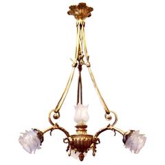 Antique Gold French Chandelier with Rose Glass Shades