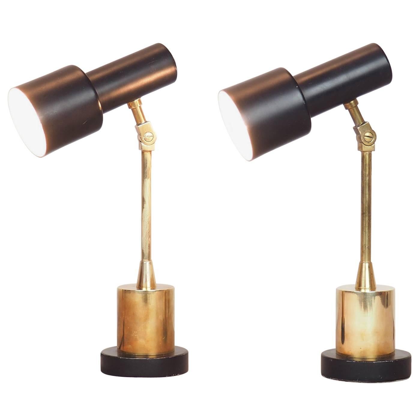 Pair of Original Stilnovo Table Lamps  with a Catchy Brass Base Milano  1950s