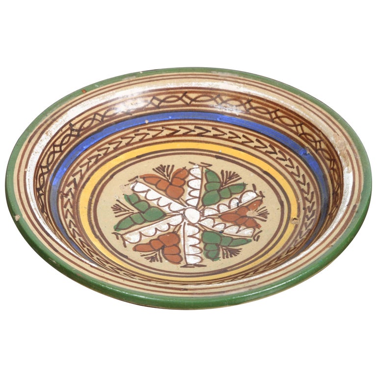 Decorative Moroccan Antique Pottery Bowl For Sale at 1stdibs