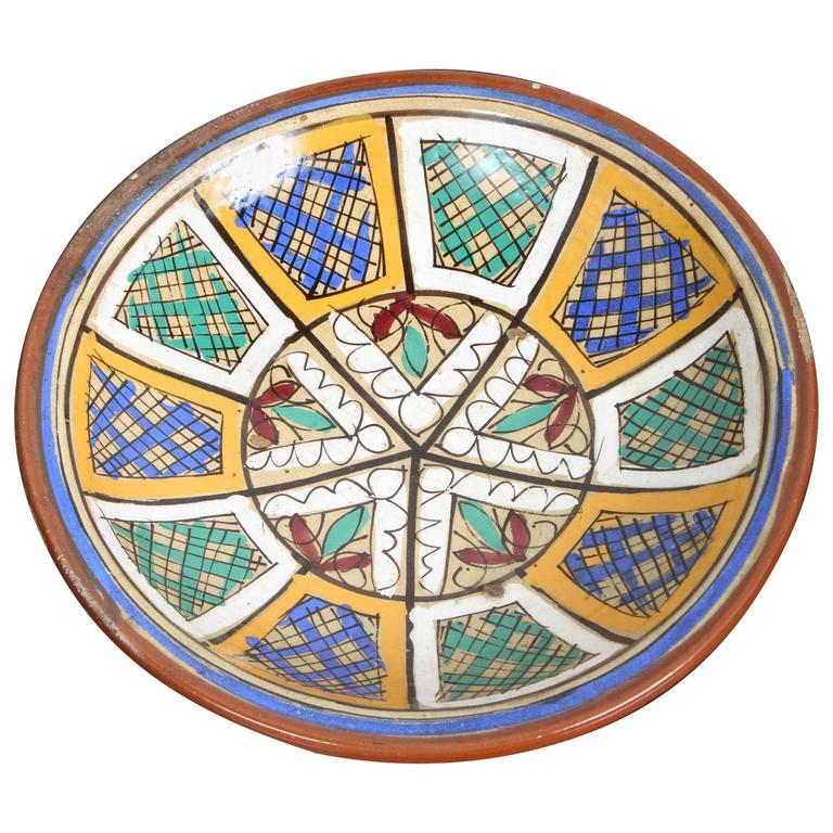 HandPainted Moroccan Antique Pottery Bowl For Sale at 1stdibs