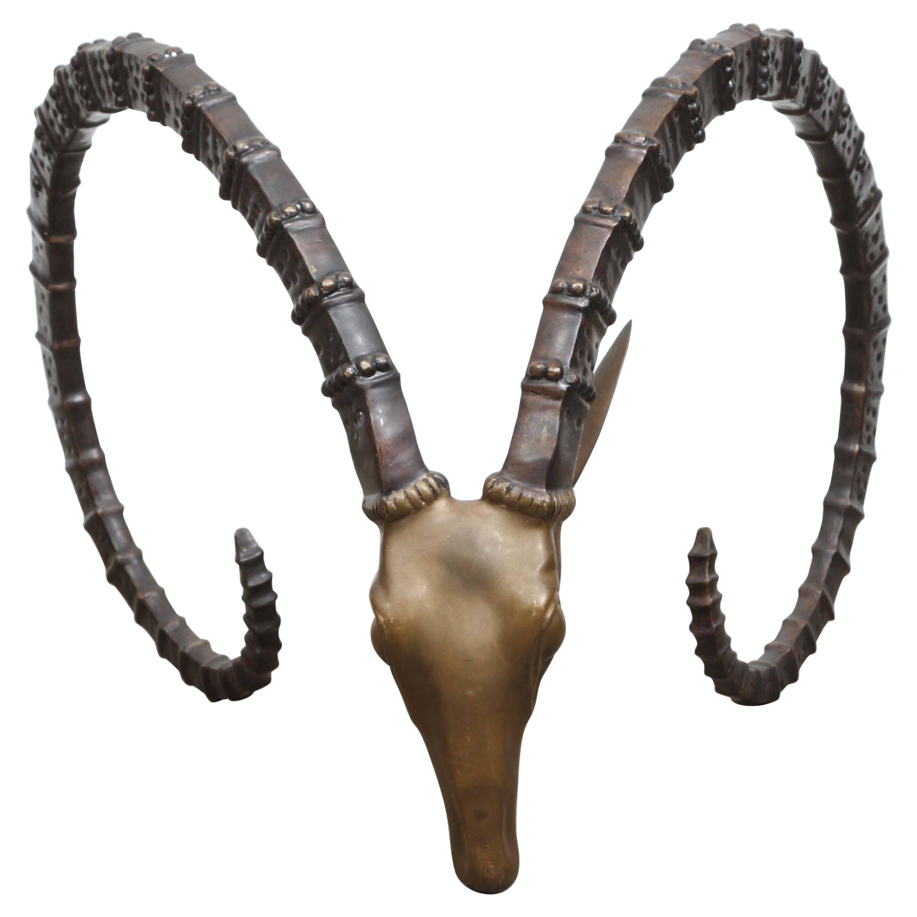 Vintage Mid-Century Modern Brass Ram's Head or Ibex