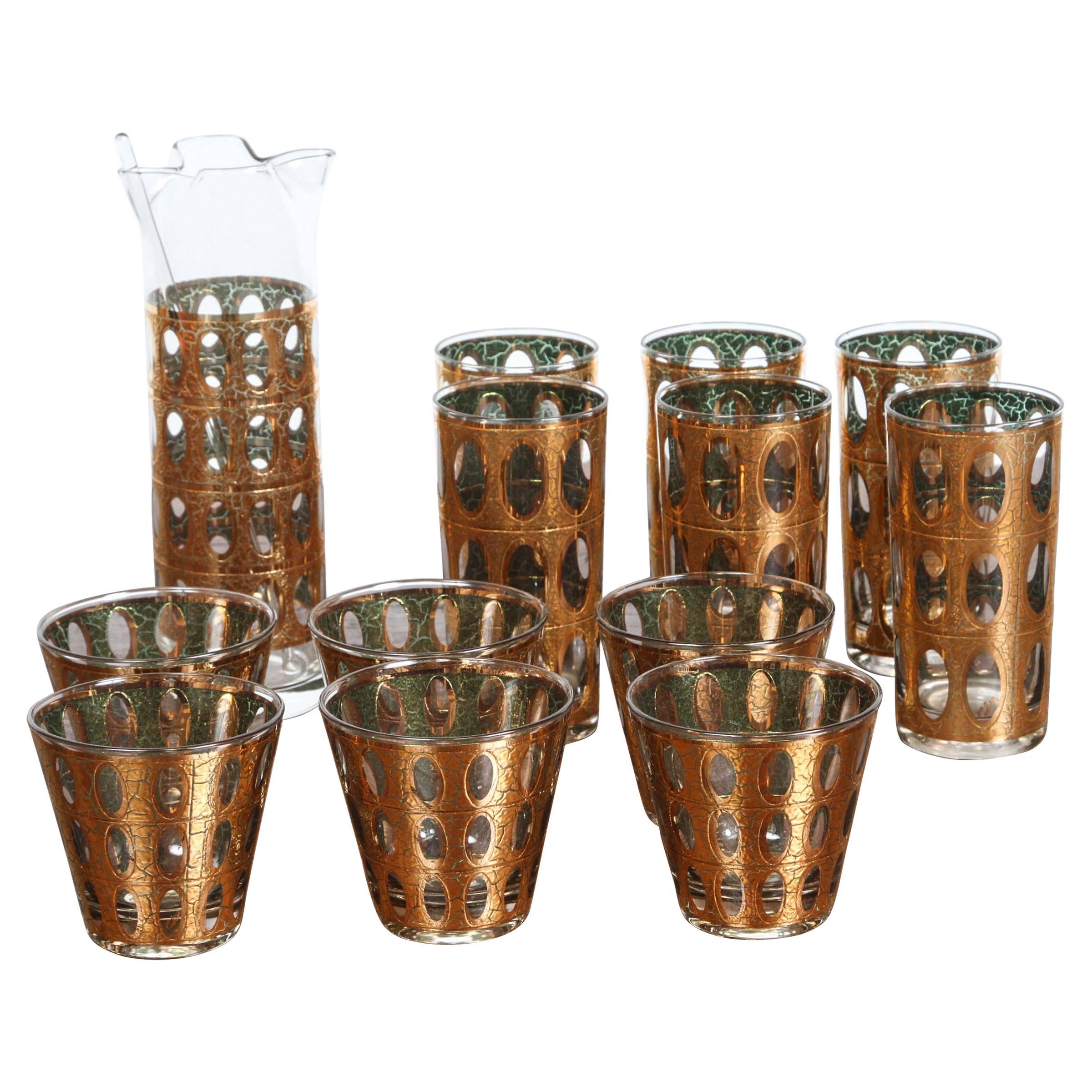 Vintage Mid- Century Culver Pisa Barware Cocktail Set